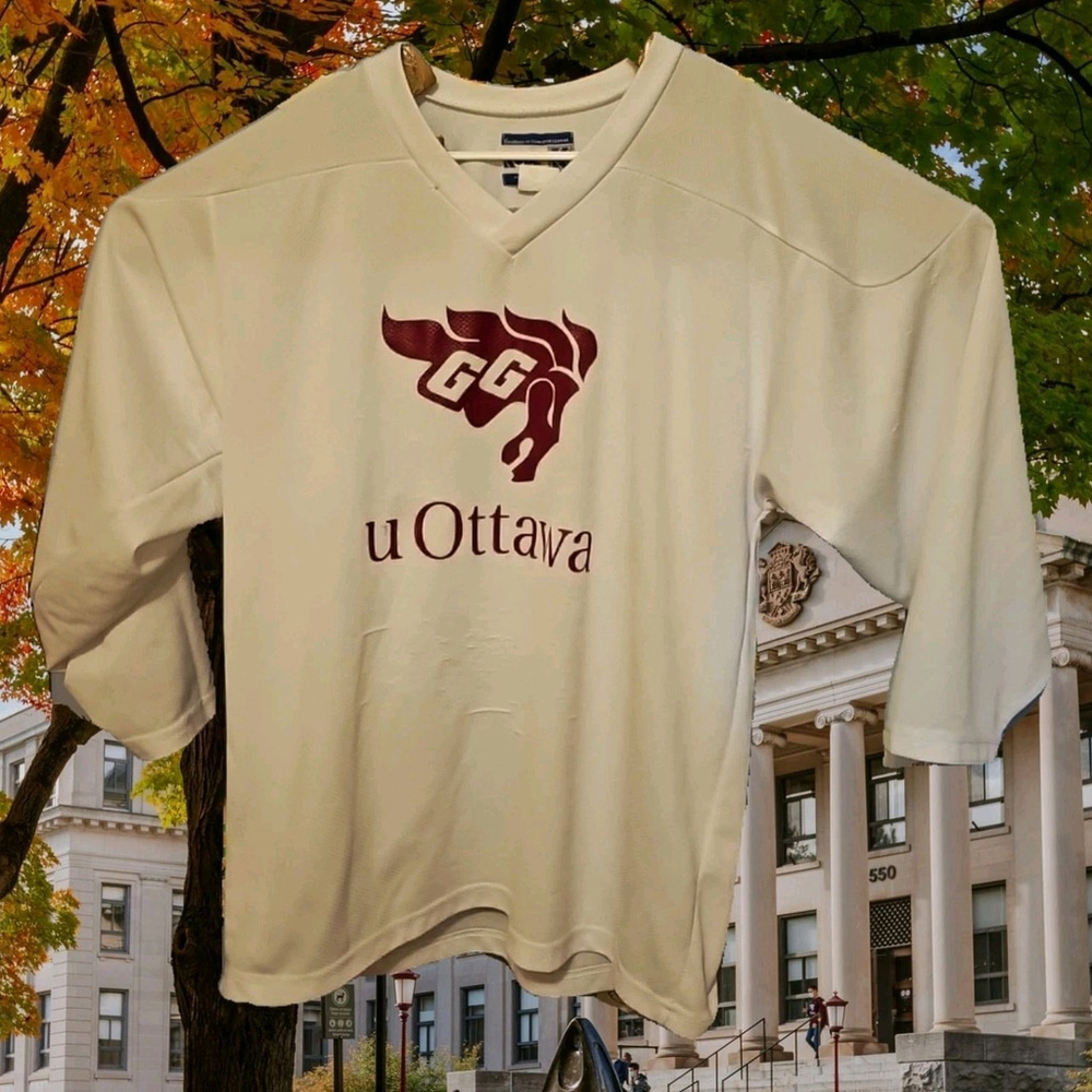 Vintage U Ottawa GG Hockey Jersey Made In Canada Kobe White Adult Size Small